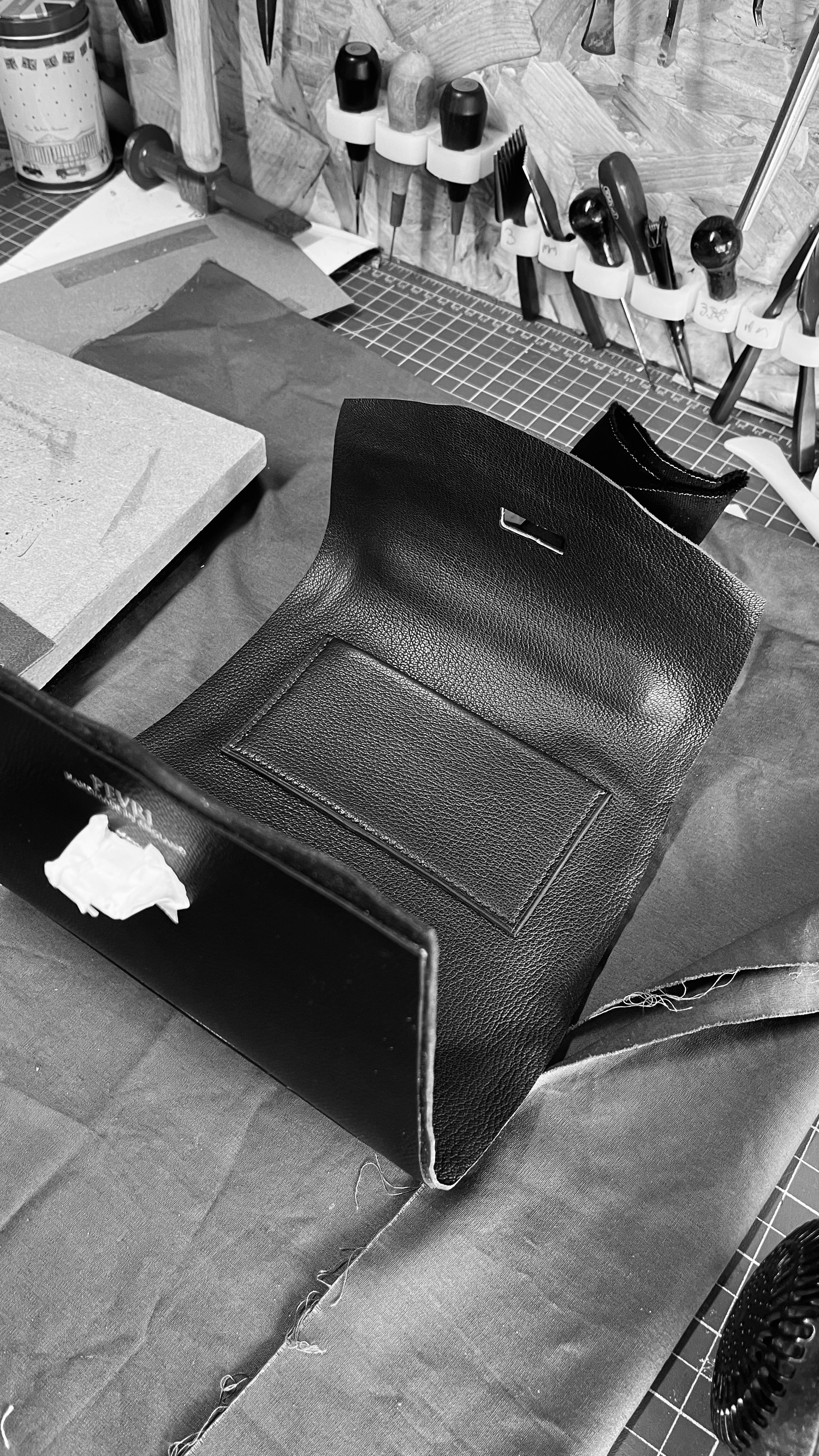 Handmade custom black handbag